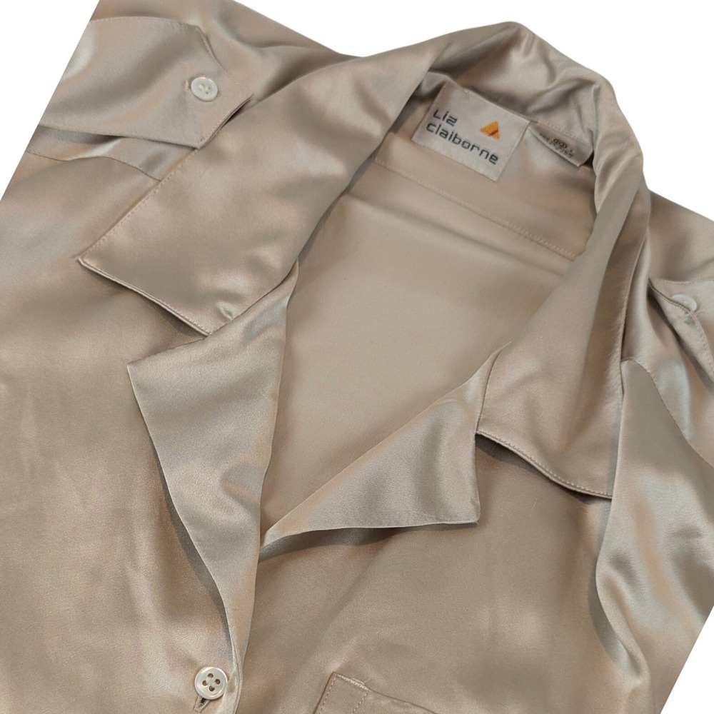Liz Claiborne Silk Short Sleeve Champagne Epaulet Lux 90's Old Money NWT Sz 10